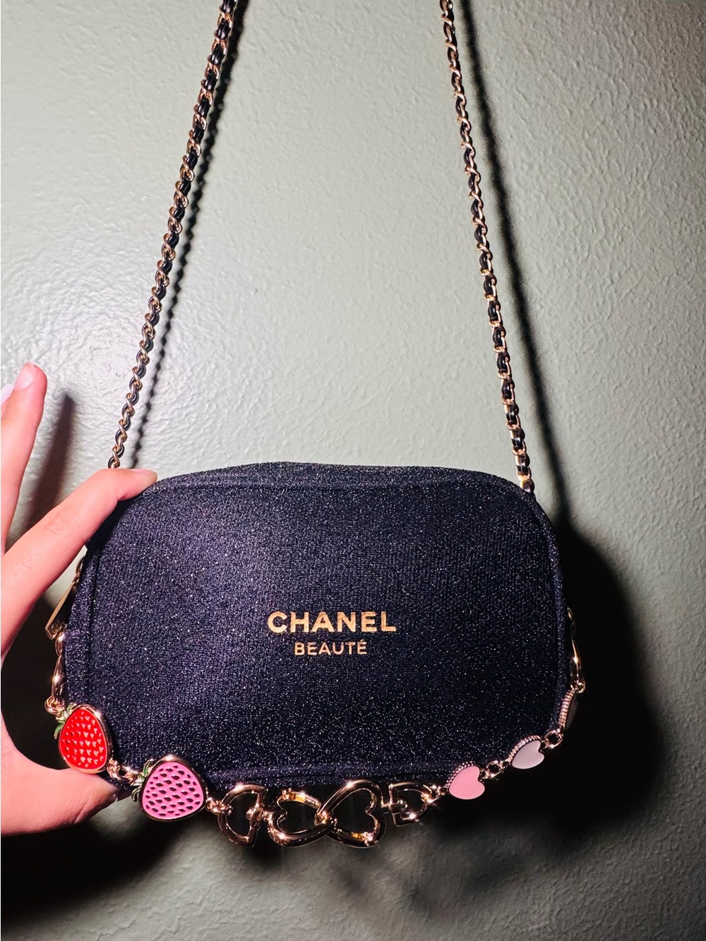 Chanel Beauté camera bag- black shimmery finish- NEW W/ BOX- chain & charm